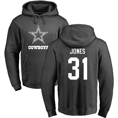 Men Dallas Cowboys Ash Byron Jones One Color #31 Pullover NFL Hoodie Sweatshirts